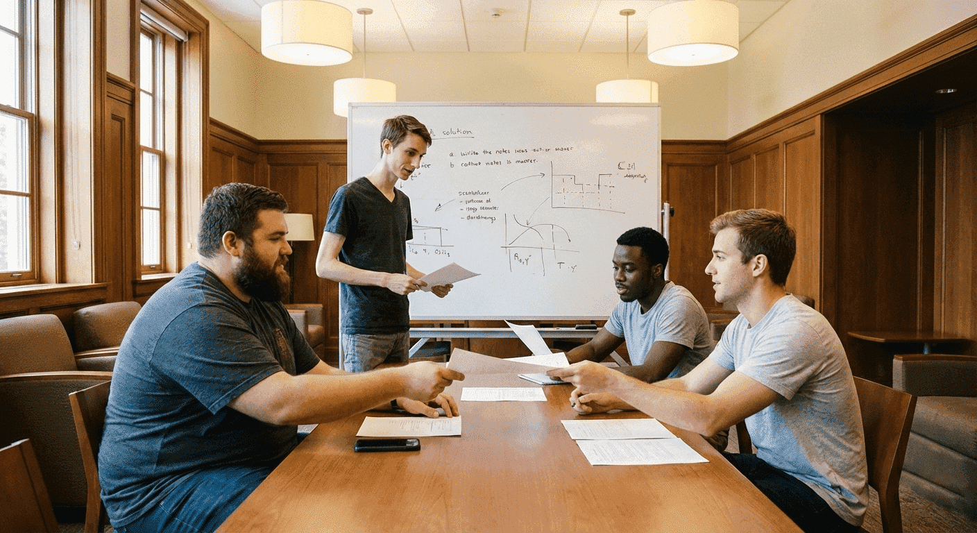  Postgraduate students participating in an academic workshop in a modern classroom. 
