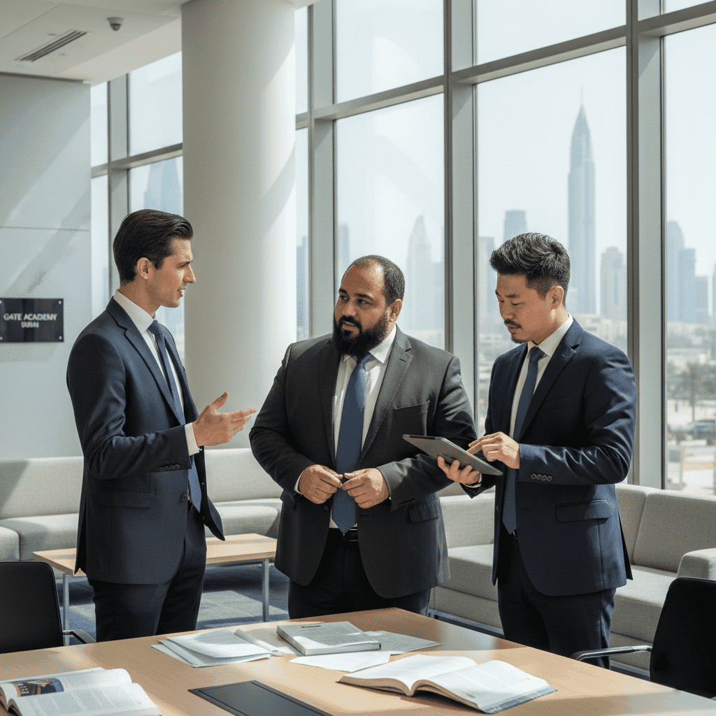  Education and business professionals in a modern Dubai academy 