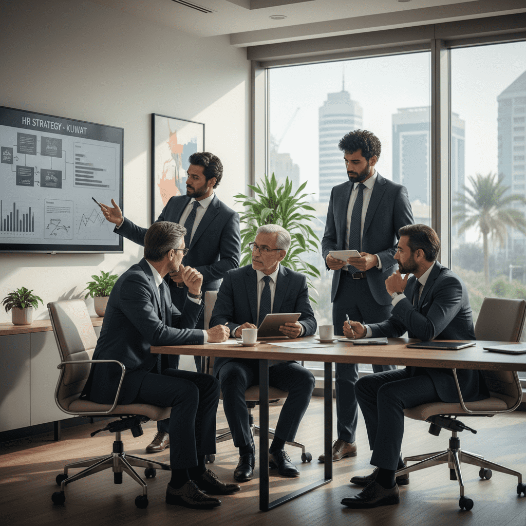  Human resources professionals in Kuwait discussing organizational strategies 